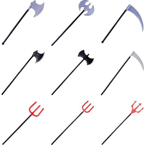 10Pcs Halloween Weapons Toy Plastic Double Sided Axe Red Fork Red Devil Props Cosplay Trick Joke Toy for Party Supplies