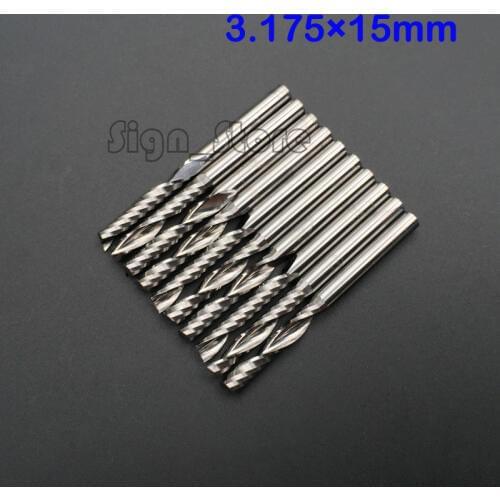 10pcs 1/8" Carbide endmill single flute spiral CNC router bits 15mm