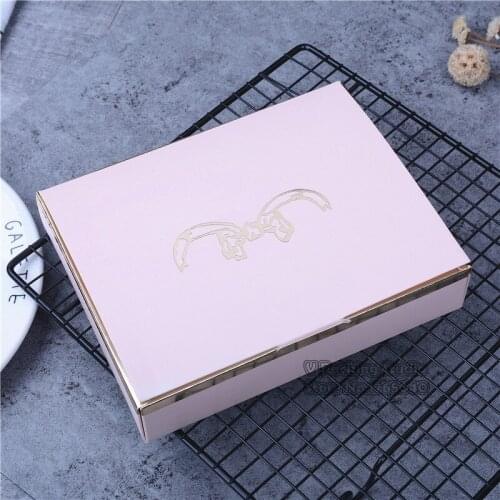 100pcs/lot Pink Chocolate paper Box with ribbon,12 Chocolate Box Yolk Nougat Cookie Candy Nuts Box Gift Packing Box