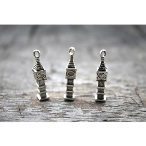 12pcs - Big Ben Charm , Tibetan Silver Big Ben Charm pendants 25x5mm silver tone