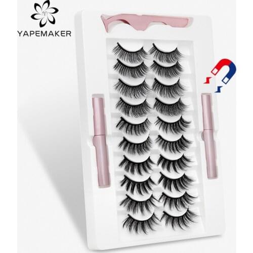 2/5/10 Pairs 3D Mink Magnetic Eyelashes Natural Long False Eyelashes Liquid Eyeliner&Tweezer Set Handmade Soft Lashes Makeup