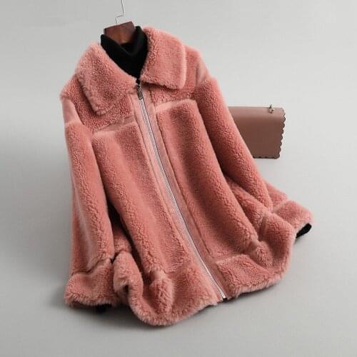 2020 Sheep Shearling Real Fur Coat Winter Jacket Women 300% Wool Coat Female Long Pink Jackets Korean Outwear MY4399