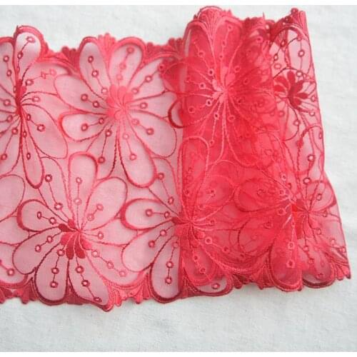3 Meters 19cm Width Red Color Handicrafts Embroidered Net Lace Trim Ribbon Wedding/Birthday/Christmas/Bow Decorations