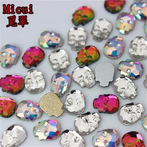 Micui 50PCS 6*8mmSkull Non HotFix Flatback Crystals Glass Rhinestones Stone Nail Rhinestone Strass For Clothes Applique ZZ713