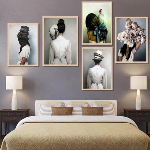 Girl with Animal Combination Abstract Poster Nordic Style Waterproof Ink Painting Print Painting Modern Bedroom Wall Stickers