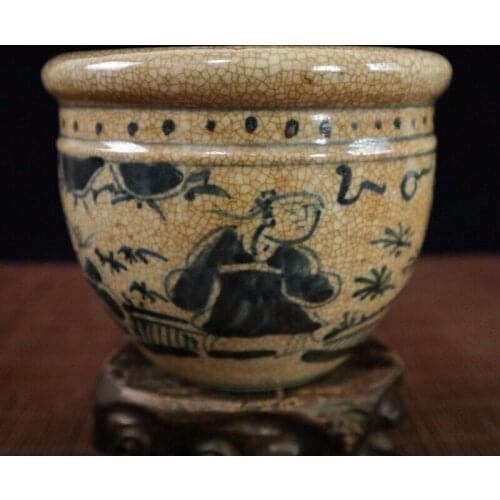 Antique China rare Ice crack Blue and white Character pattern Lohan Cylinder