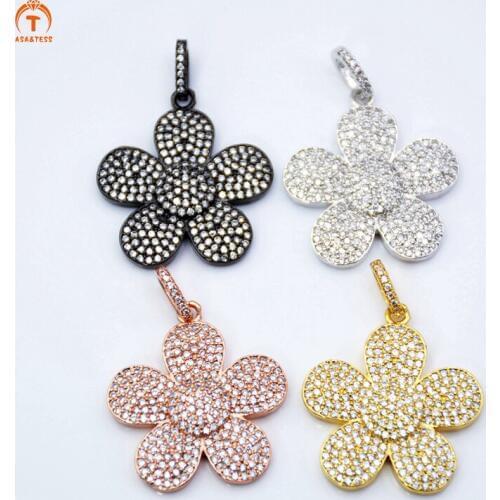 ASA&TESS micro CZ paved flower pendant cubic zirconia pendant five-petaled flowers fashion charm for jewelry making girls