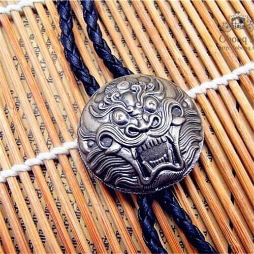 Bolo Tie Dragons head Retro shirt chain leading rope leather necklace Long tie hang