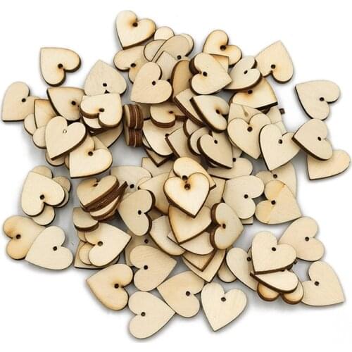 100pcs 20mm One Holes Mix Heart Wooden Pattern Christmas Decorations for Home Ornament DIY Wood Crafts for Home Ornaments