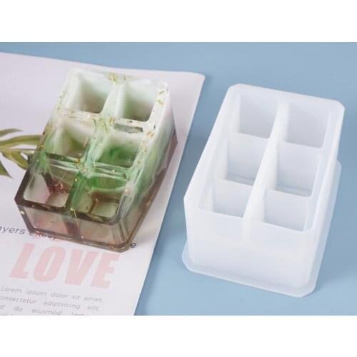 DIY crystal Epoxy Resin mold silicone rectangular 6 square lipstick storage box Mold hand made mirror jewelry Making Tools