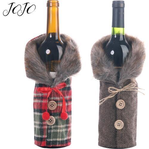 JOJO BOWS 1pc Christmas Stripe Plaid Skirt Bottle Cover Party Holiday DIY Decoration Christmas Decoration For Home Gift Wrapping