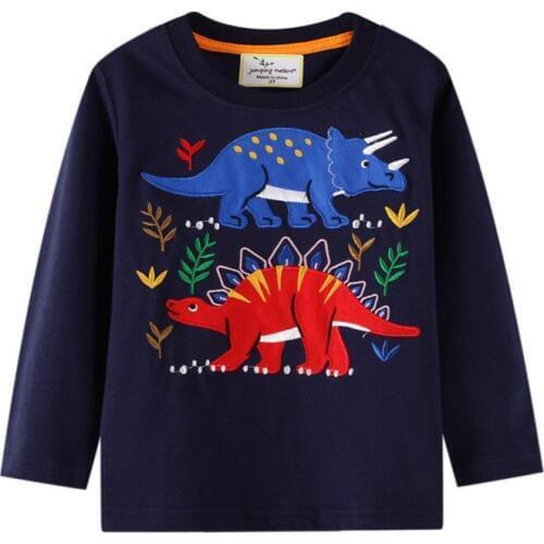Jumping Meters Childrens Long Sleeve T shirts Dinosaurs Applique Boys Girls Cotton Clothes for 2020 Kids T shirts