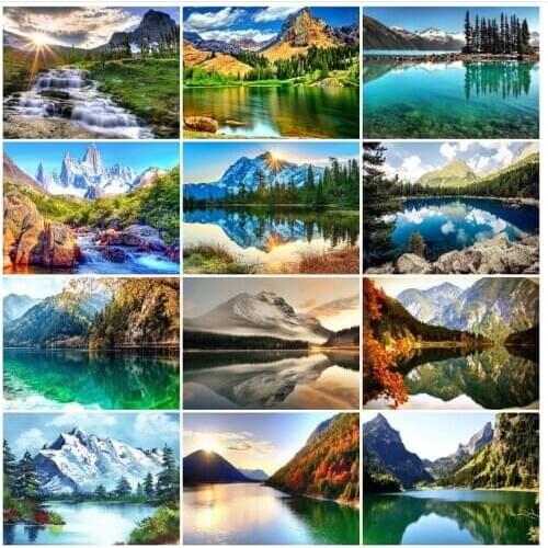 Scenery diamond painting mountain lake full square mosaic art picture embroidery cross stitch stones picture puzzle wall decor