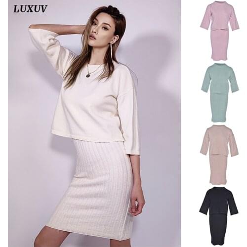 LUXUV Womens Sweaters Pleated Tank Dress Suit Turtleneck Knitted Jumper Cardigans Sweatshirt Sport Jersey 2 Piece Set Outfit