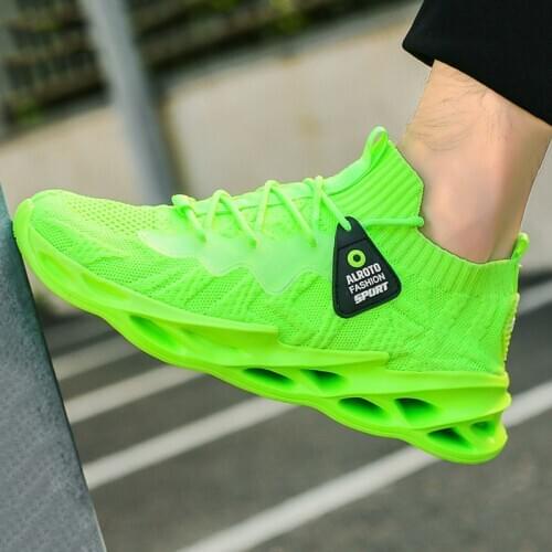 Men sneakers large size light casual shoes green fashion breathable sports socks walking mesh elastic 2021 new cool shoes