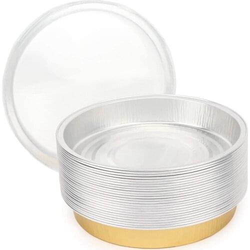 Round Foil Pan with Lids, 6 Inch 25 Pack Aluminum Foil Pizza Pan Disposable Baking Pan Tin Tart Pans Baking Foil Pans