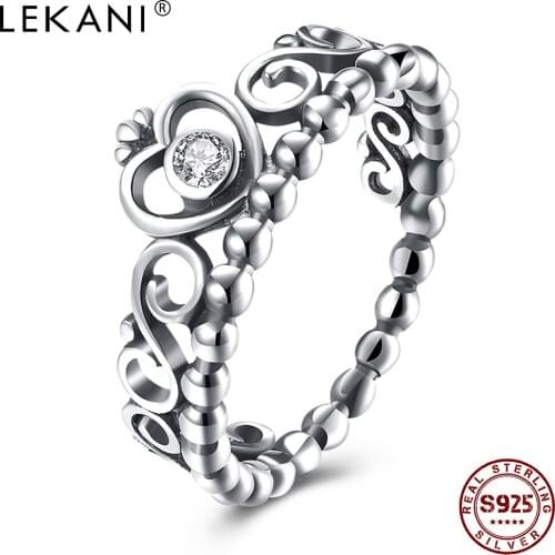 LEKANI 925 Sterling Silver Rings My Princess Queen Crown Engagement Ring with 5A+ Cubic Zirconia Rings For Women Jewelry Gift