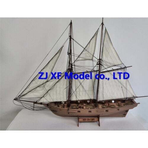 NIDALE model Laser-cut Wooden Ship model Kits Halko 1840 western Sail boat DIY Scientific Periodicals Kit (Free 2 pcs barrels)
