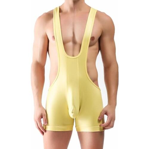 Mens Bodysuits Sexy Penis Pouch PU Leather Jumpsuits Mankini Latex Catsuit Wrestling Siglets Lingerie Gay Clubwear Undershirts