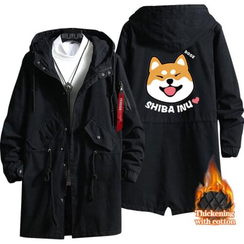 New Doge Hoodie Shiba Inu Anime war Men trench coat fashion cotton zipper Overcoat Jacket