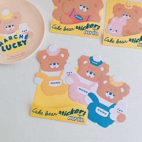 3pcs Cute Cake Bear Korean Stickers Decoration Ins Scrapbooking Laptop Diary Album Paper Kawaii Stationery Sticker