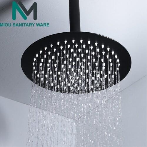 8/10/12 Inch Black Round Stainless Steel 2mm Ultra-thin RainShower Head for Wall and Ceiling Square and Round Rain Shower Head