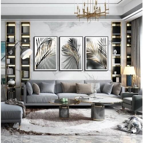 Customizable Gold Palm Leaf Plant Painting On Canvas Botanical Nordic Wall Poster Print Scandinavian Decor Image Home Art Decor