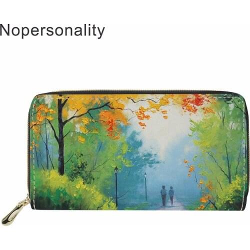 Nopersonality Colorful Painting Style Wallet Long Leather Ladies Zipper Coin Purse Multicolor Female Girls Credit Card Holders