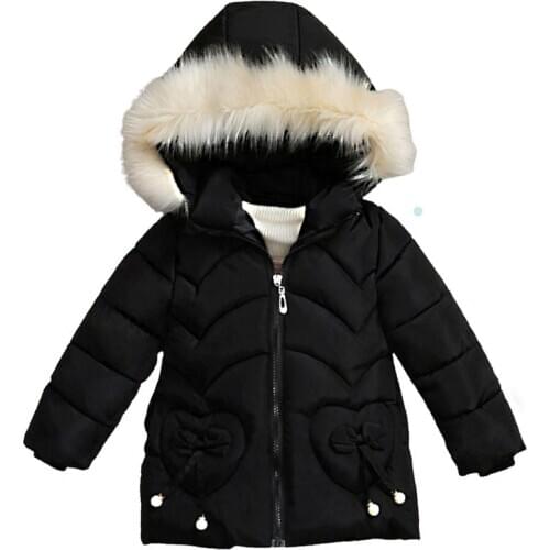 2019 new girl Winter Warm Jackets for Kids Clothes Bow-knot Snowsuit Outerwear & Coats baby blouse Fur Hooded Jacket