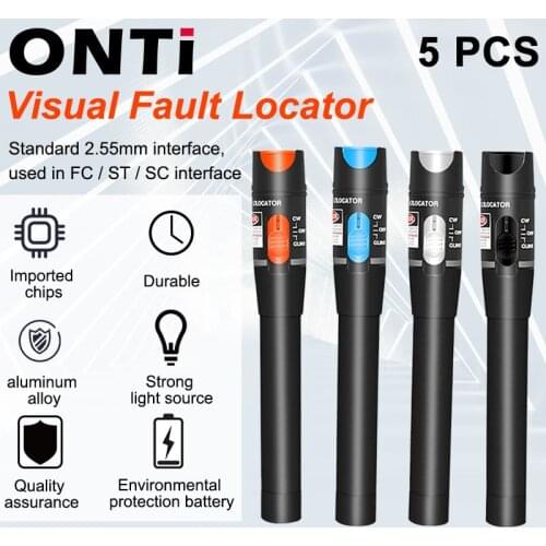 ONTi 5/10 PCS Visual Fault Locator Fiber Optic Cable Tester 30mw Red Laser Light 5-30KM Pen Type Visual Fault Locator SC/FC/ST