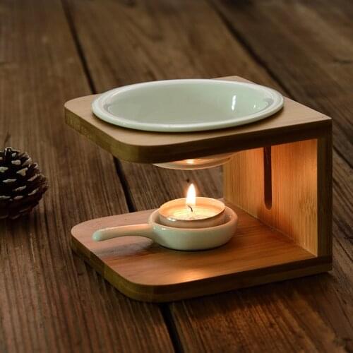 Candle Holder Ceramic Incense Burner Bamboo Frame Aroma Lamp Aromatherapy Stove Essential Oil Diffuser Furnace Home Decoration