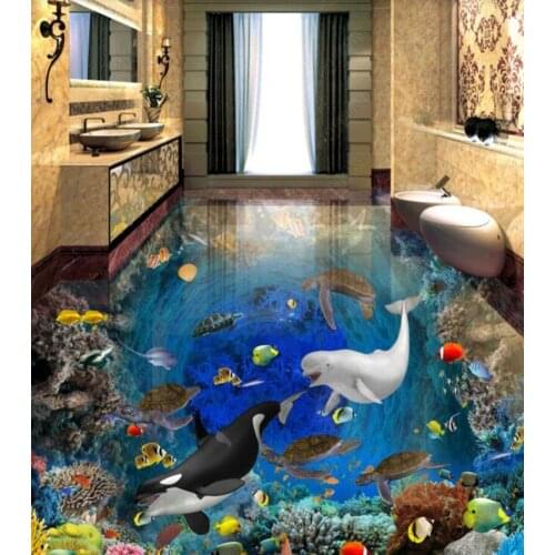 PVC Beautiful underwater world tropical fish non-slip waterproof self-adhesive 3D floor sticker tiles bathroom 3D wallpaper