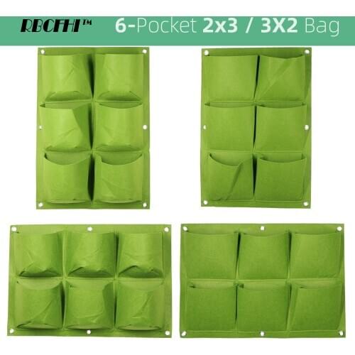RBCFHI 6-Pocket Green Grow Bags Vertical Garden Hanging Wall Planters Indoor Outdoor Round Flat Bottom Planting Gardening Bags
