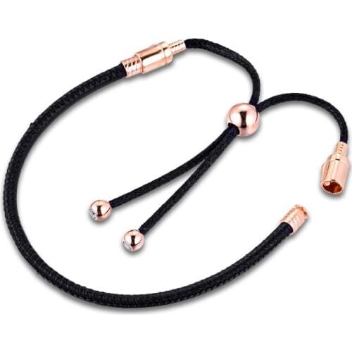 ROSE BLACK LEATHER SLIDING BRACELET For Woman DIY Jewelry Making Rose Gold Jewelry Fashion Bracelets