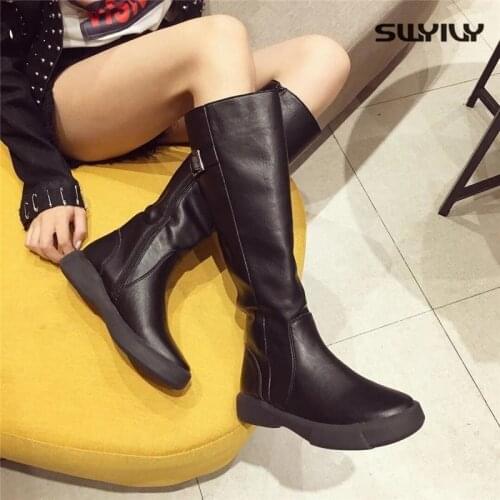 Knee High Boots Women Winter Platform Boots Buckle Woman Casual Shoes Black/brown Tall Boot Zipper Plus Size 42