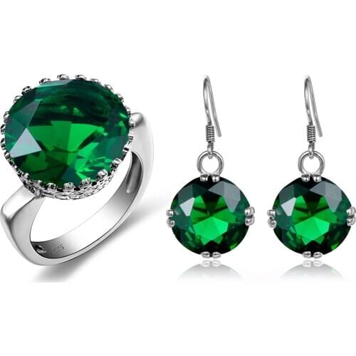 Szjinao Genuine 925 Silver Jewelry Set For Women Gothic Green Emerald Earrings Ring Set Handmade Luxury Party Fine Jewelry Gifts