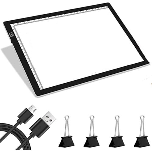 A4 Tracing Light Box USB Powered Adjustable Brightness LED Lightbox,with 4 Binder Clips, for Diamond Painting, Cricut