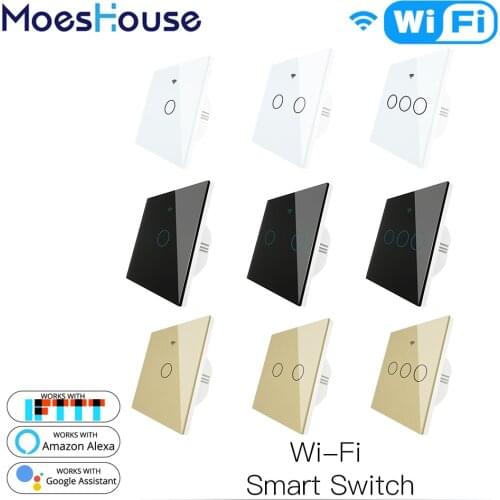 WiFi Smart Wall Touch Light Switch Smart Life/Tuya Wireless Remote Control Work with Alexa Google Home White Black Gold