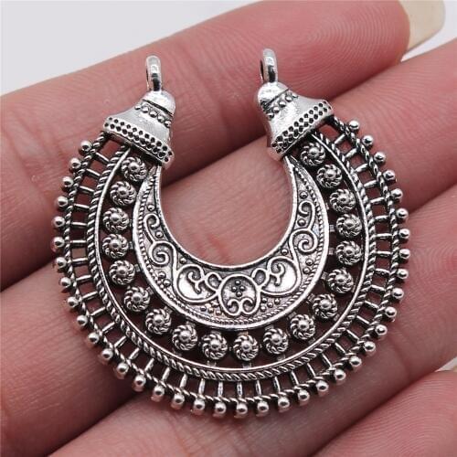 WYSIWYG 2pcs Jewelry Findings Handmade Craft Earring Pendant Charms Antique Silver Color 39x40mm