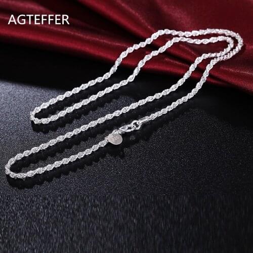 AGTEFFER 925 Sterling Silver 16/18/20/22/24 Inch 3mm Hemp Rope Chain Necklace For Women Fashion Wedding Charm Jewelry