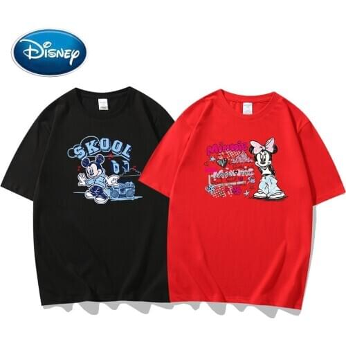 Disney Minnie Mickey Mouse Cartoon Letter Print Couples Unisex Cute Women T-Shirt Short Sleeve Tee O-Neck Pullover Tops 10 Color