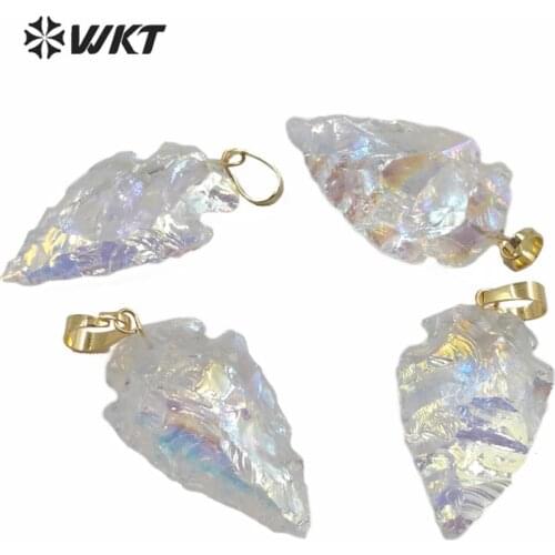WT-P1542 gorgeous natural raw crys tal quartz with Aura plated pendant arrow shape pendant clear stone beautiful woman pendant