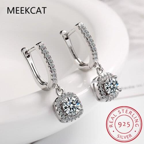 MEEKCAT Bling Square Cut Cubic Zirconia Women CZ Engagement Wedding Party Silver Dangle Drop Earrings Jewelry Gift CZ790
