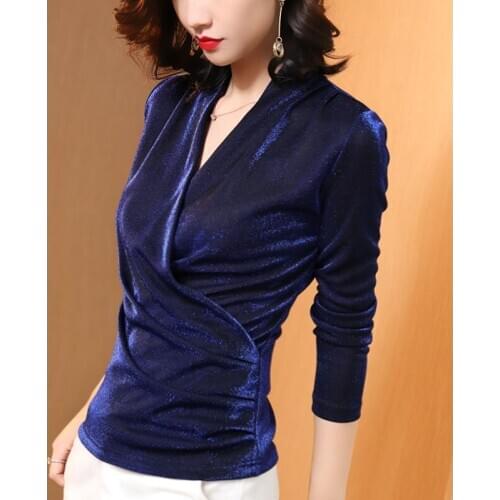 Women Spring Autumn Style Blouses Shirts Lady Casual Long Sleeve V-Neck Wrap Blusas Tops DD8893