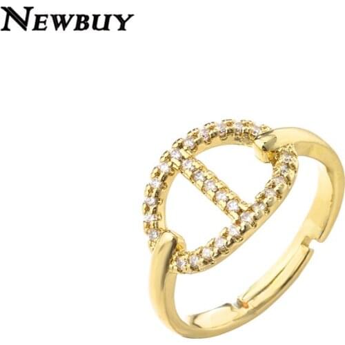 NEWBUY Brand AAA+ Cubic Zirconia Copper Jewelry INS Style Hot Sale Pig Nose Geometric Rings For Women Girl Daily Accessories
