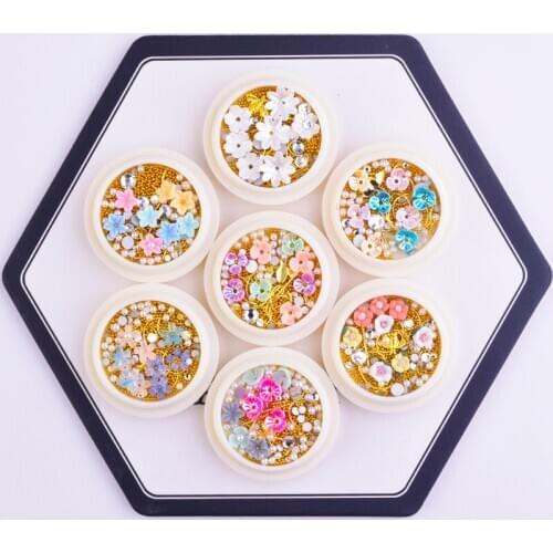 1 Box Flowers New 3D Nail Decoration Art Nail Sticker Kawaii Flower Charm Nail Sequins Tools for Gel Glitter Flower Rhinestones