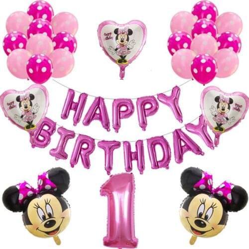 1set Mickey Minnie Mouse Foil Balloon Number Latex Balloons Baby 1 2 3 4 5 6 7 8 9st Birthday Party Decoration Kids Toy Globos