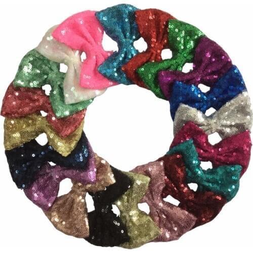 4" Sequin Bows Clips Boutique Baby Sequin Hair Bow Girls Fabric Bows Hair Clips 1PC Free Shipping