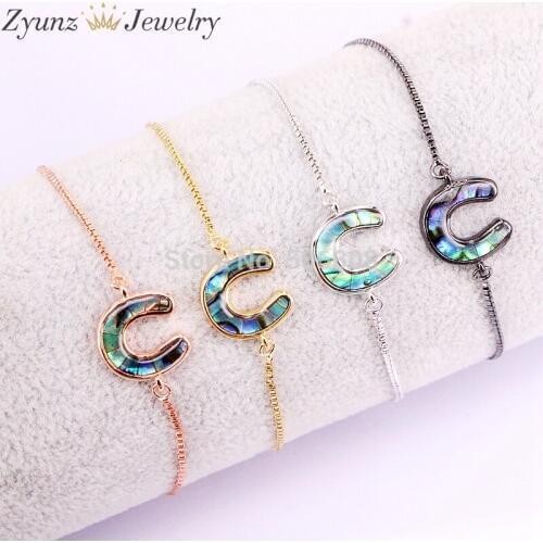 10PCS ZYZ327-1213 Horseshoe Charms, Abalone Shell Connector Beads and Chain Bracelets
