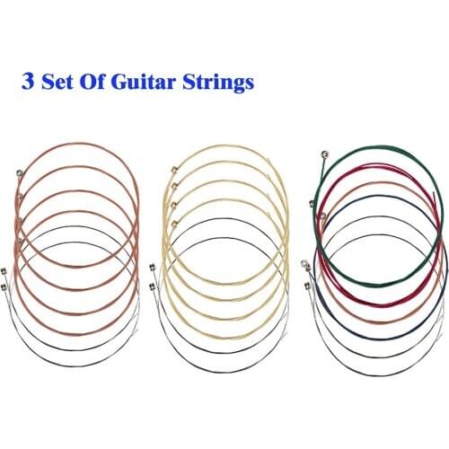 3 Sets of Acoustic Folk Guitar String Set Strings Stainless Steel Wire Core Copper Alloy Wound, 6pcs/set (.007-.047)